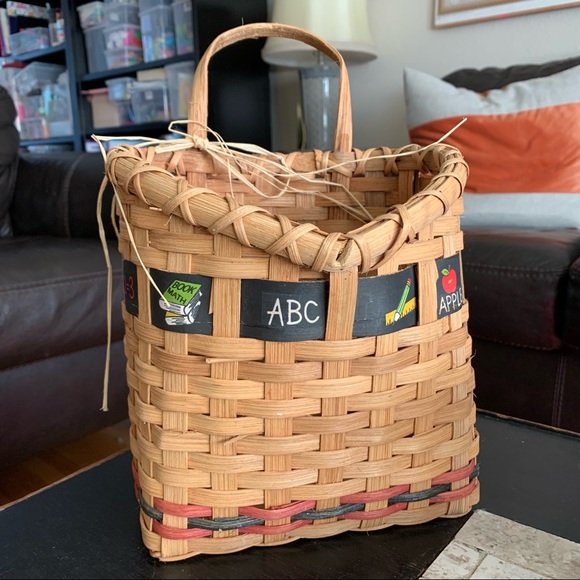 Vintage wicker child school storage organizer